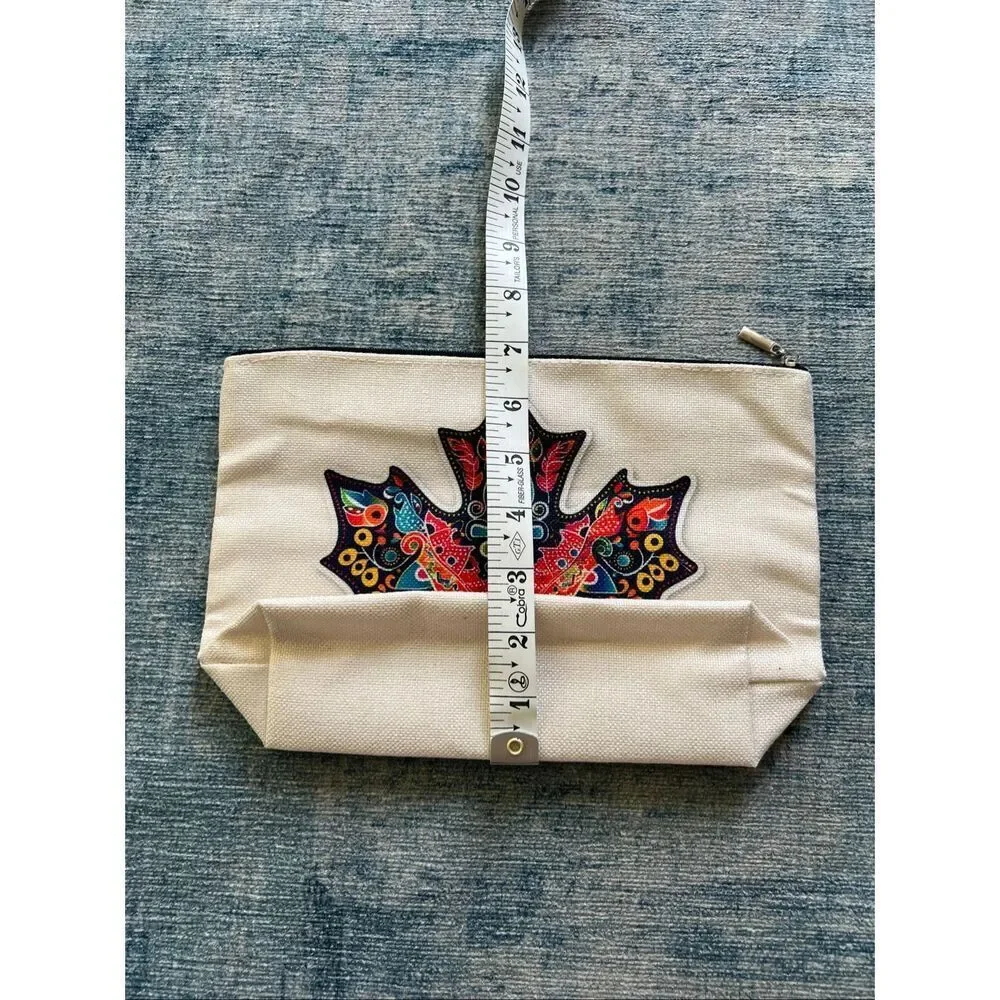 Colorful Maple Leaf Cotton Canvas Small Makeup Bag Travel Toiletry Pouch